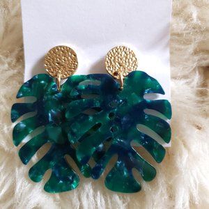 Palm Leaf Resin and Gold Earrings